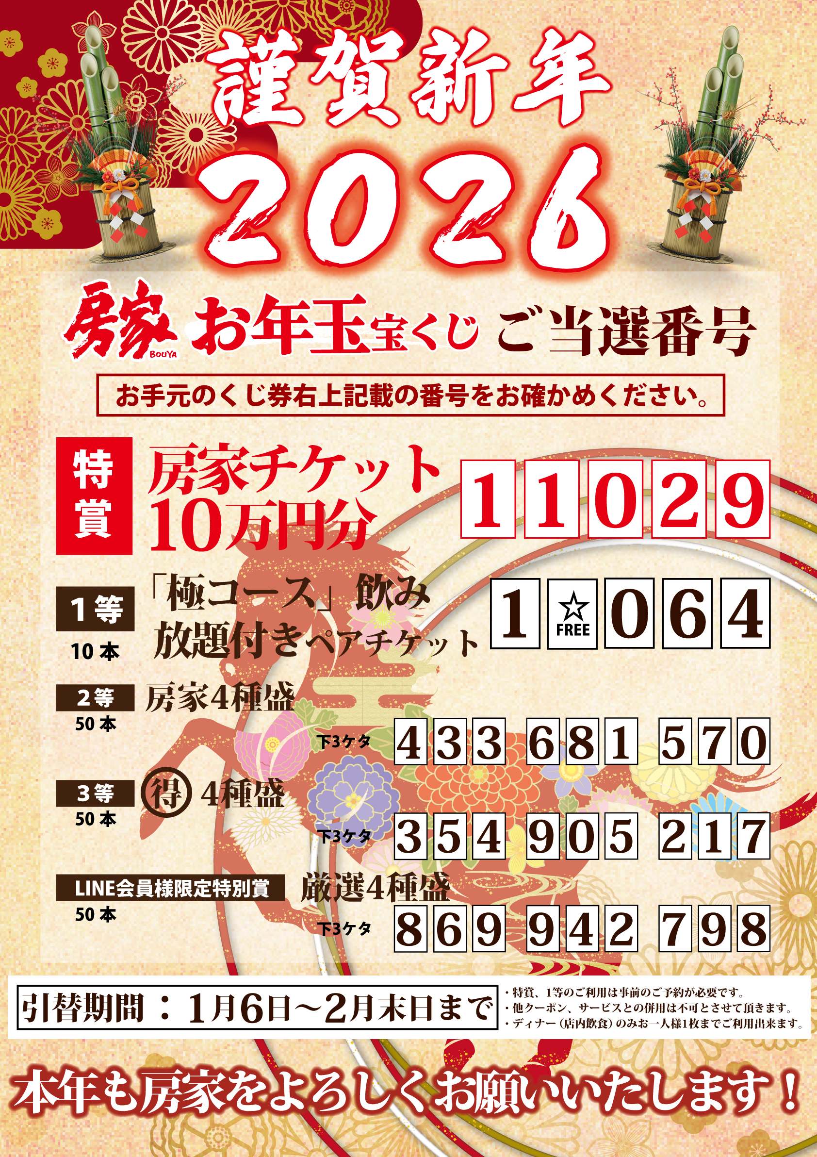 房家お年玉当選番号発表